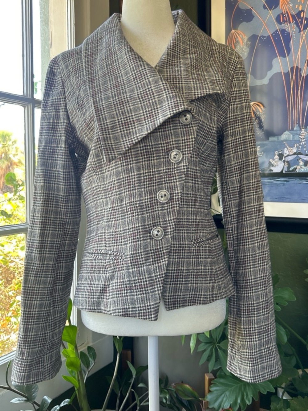 Vintage Zenobia Asymmetrical Plaid Blazer Jacket